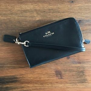 COACH black leather small wristlet clutch wallet